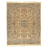 Hand Knotted Wool Oriental Area Rug in Gold And Light Green