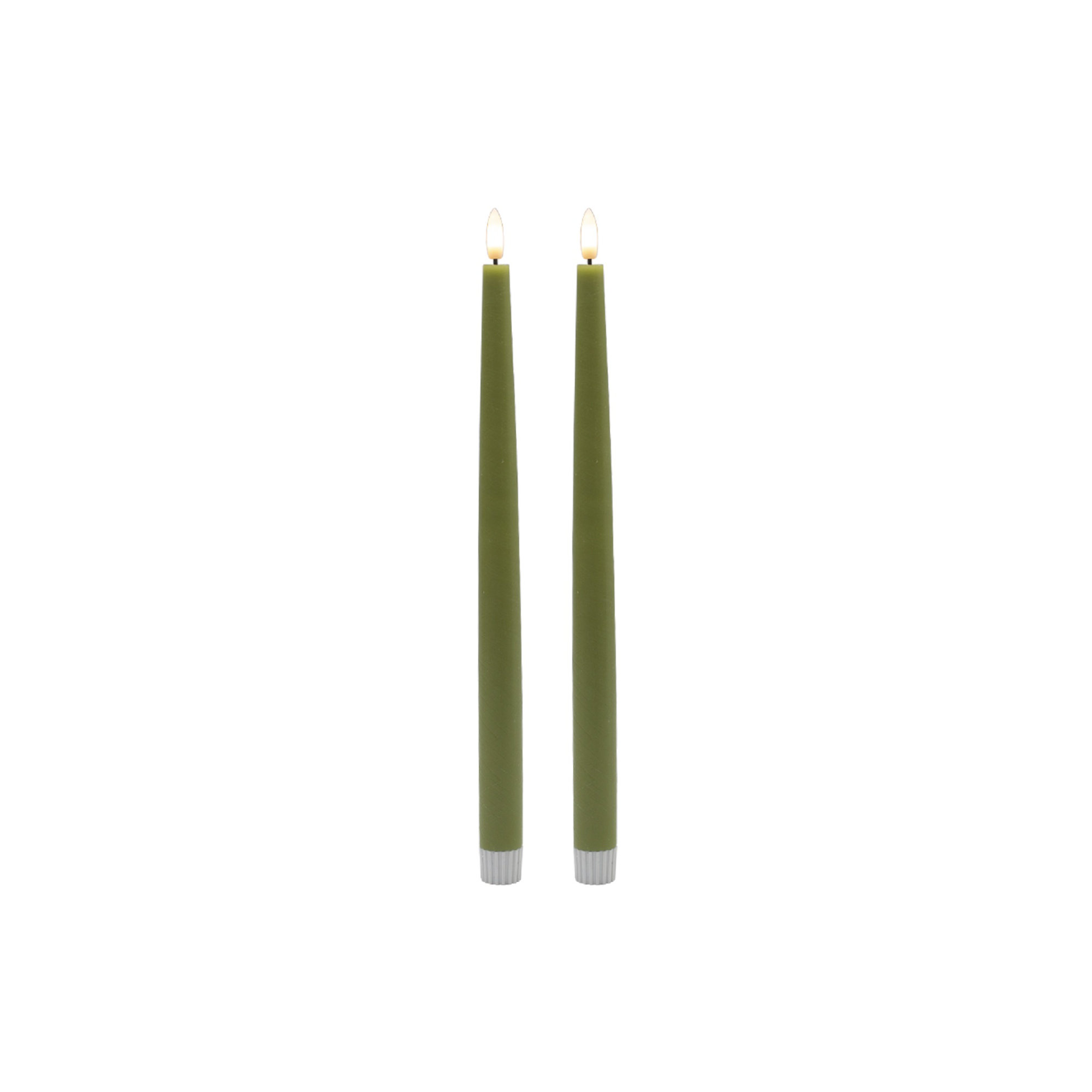2 Pc Tall Flameless Taper Candle, Green