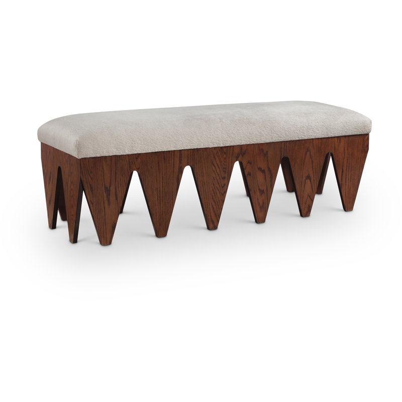 Banc en tissu Altair, Fourrure de velours beige / finition noyer