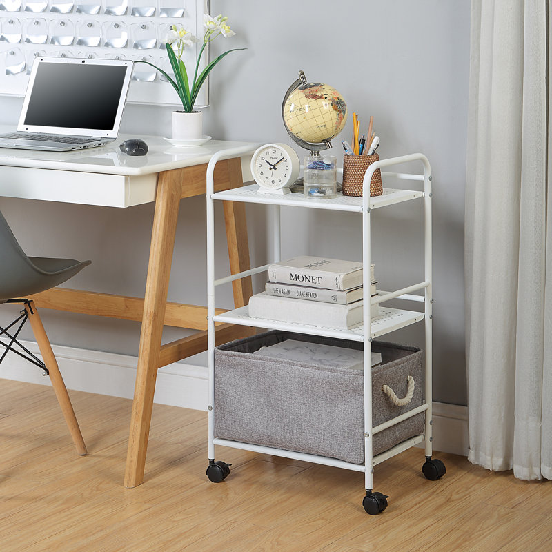 Minimalist Style 3 Tier Utility Rolling Shelf Cart, White