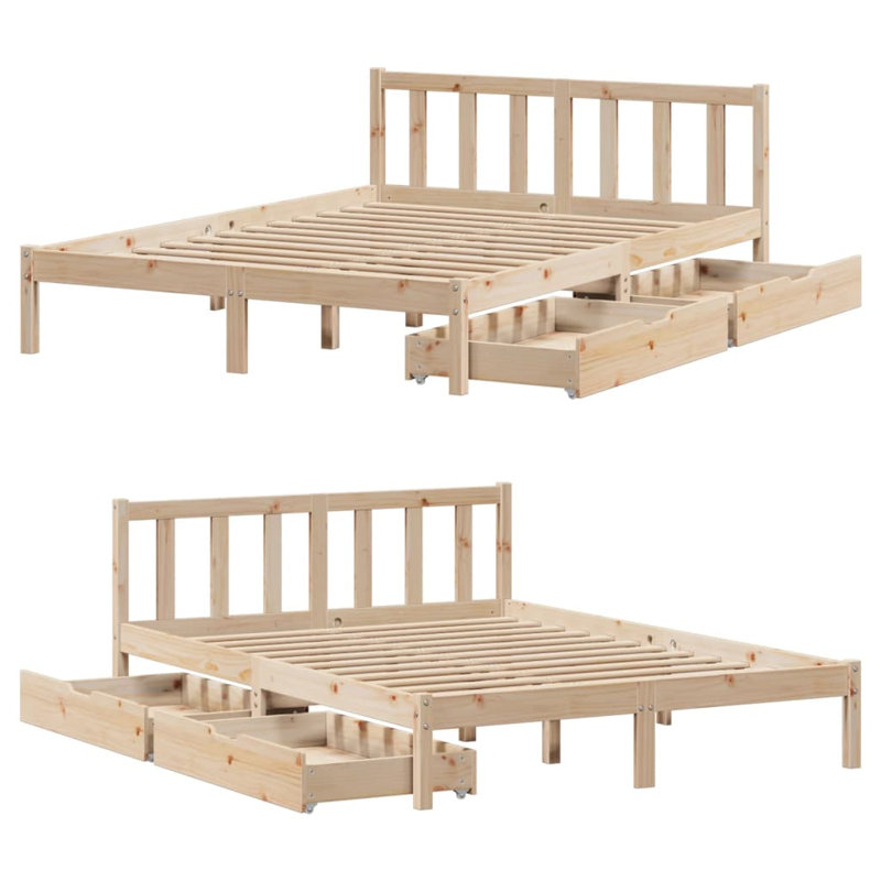 Solid Wood Storage Bed, European Kingsize (160 x 200 cm), Brown