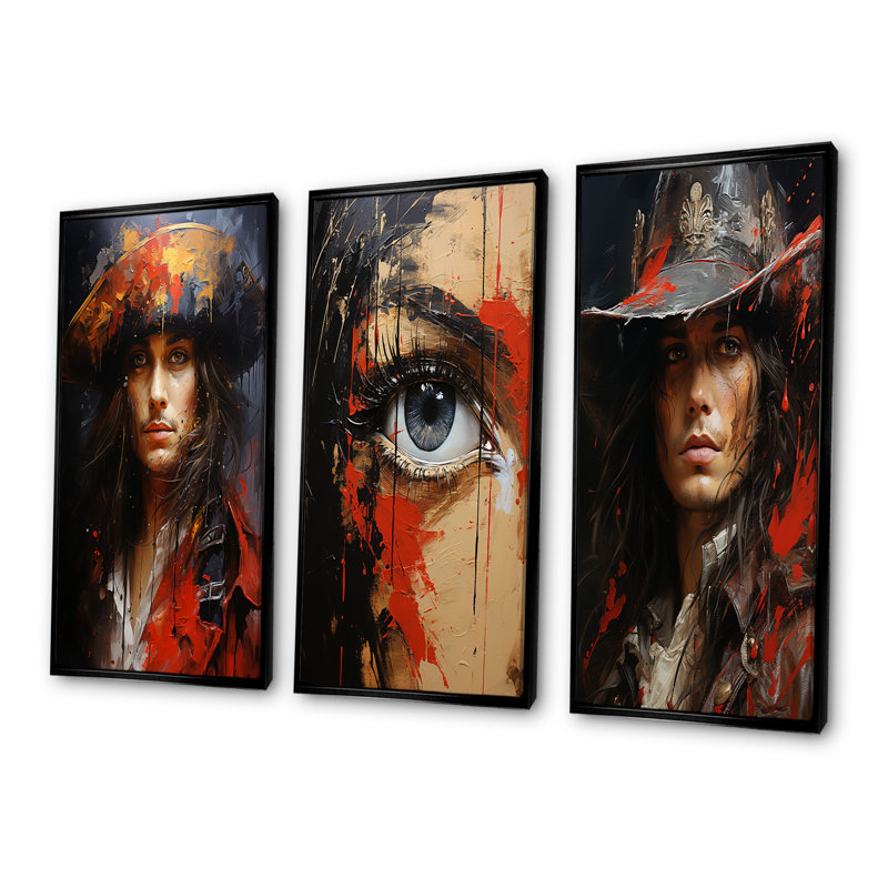 Buccaneer Rogues Reflections - Pirate Wall Art, ensemble de salon de 3, H 40 po x l 60 po, Cadre flottant noir