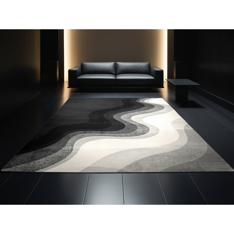 Tapis ombré moderne et contemporain lavable à la machine gris Ottavio, Rond 8 pi