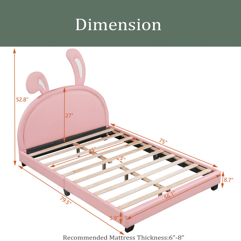 Garnavillo Vegan Leather Platform Bed, Pink
