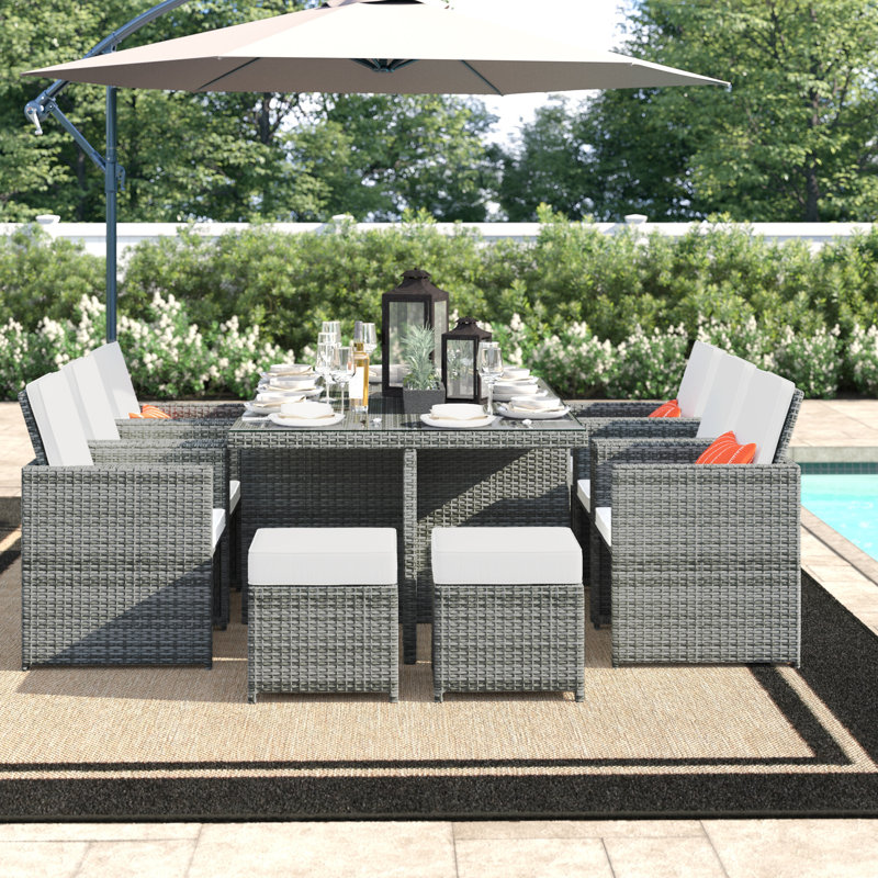 Theone 10 - Person Patio Dining Set with Rectangular Table , Cushions Included, Gray/Light Gray