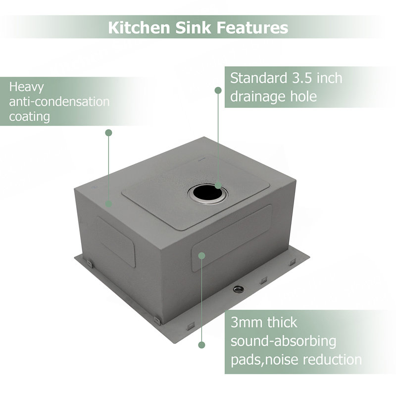 Évier utilitaire encastré en acier inoxydable de 25 po x 22 po x 12 po de profondeur pour la lessive et la cuisine avec drainage amélioré et réduction du bruit.
