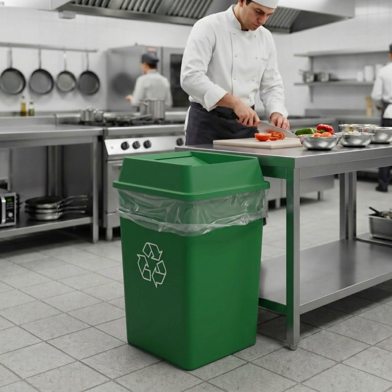 Bac de recyclage en plastique vert 35 gallons avec couvercle pivotant et canaux de ventilation, Green