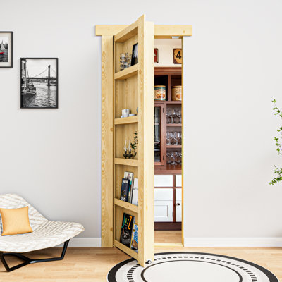 Porte dissimulée universelle / réversible pour bibliothèque 28 "x80" à assemblage rapide avec boîtier et toute la quincaillerie incluse