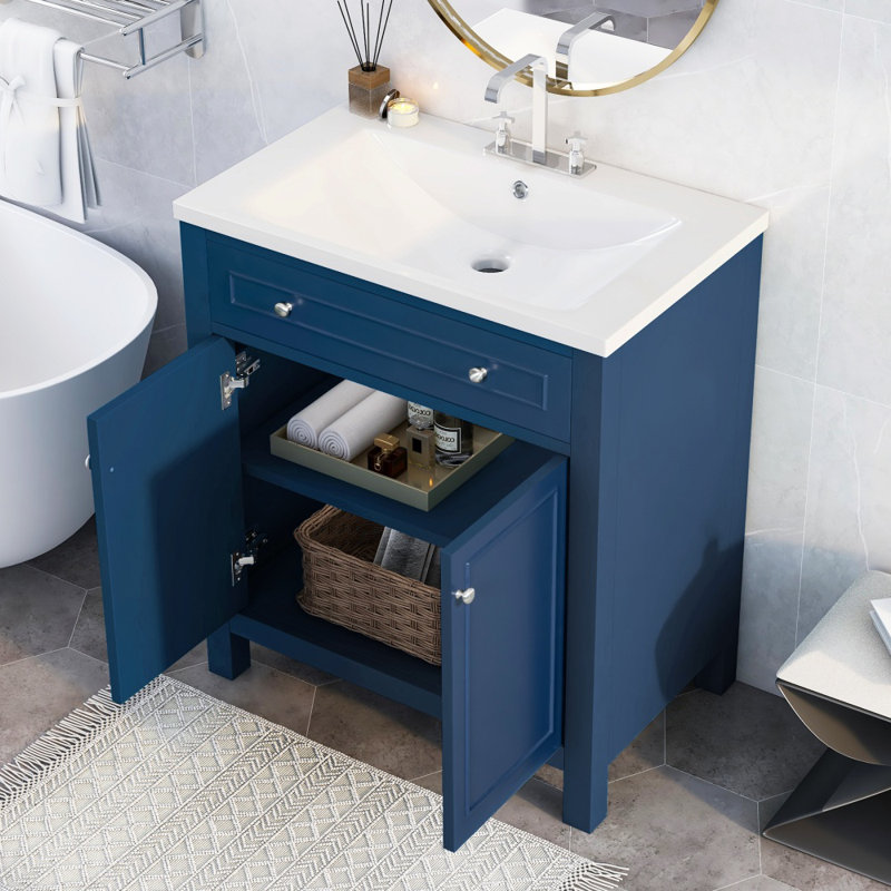 Armoire de meuble-lavabo 30 po avec comptoir d'évier, armoire de rangement pour salle de bain avec 2 portes et tablette réglable