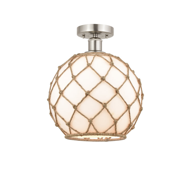 Larocque Semi Flush Mount, White/Brown, Brushed Satin Nickel