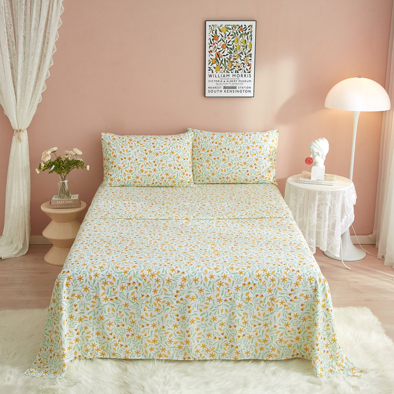 Ensemble de draps Zeta Boho, Ensemble de draps pour lit simple avec 1 taie d'or, Vert