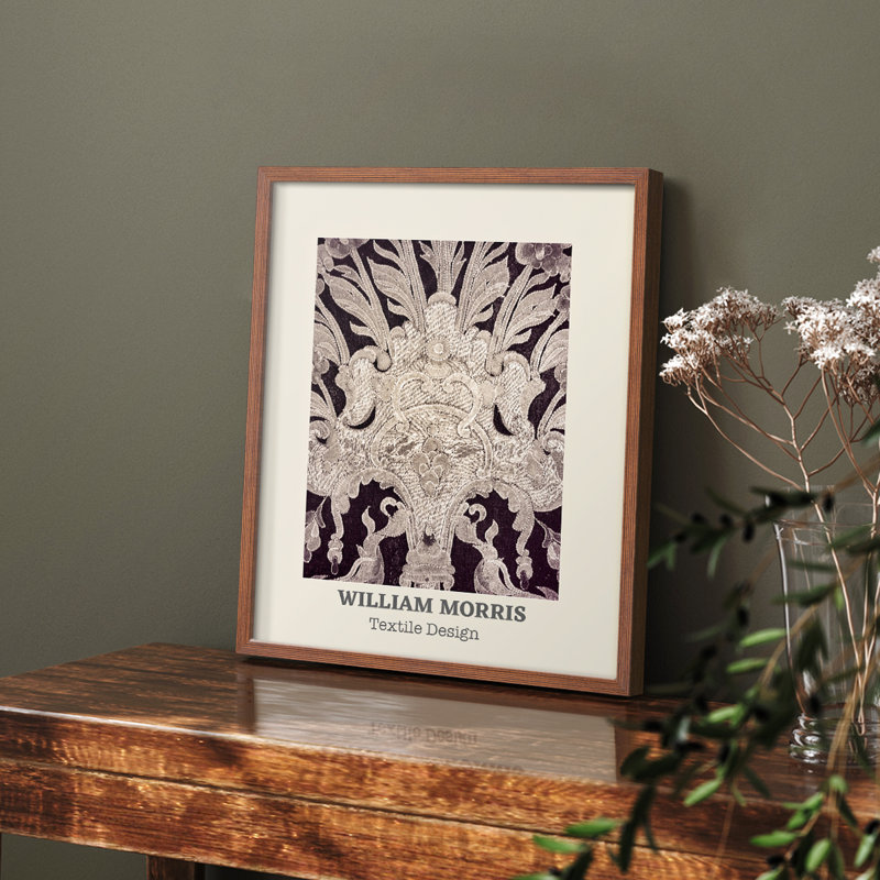 William Morris, reproduction encadrée Lxxxiv, H 14 po x l 11 po, Noyer