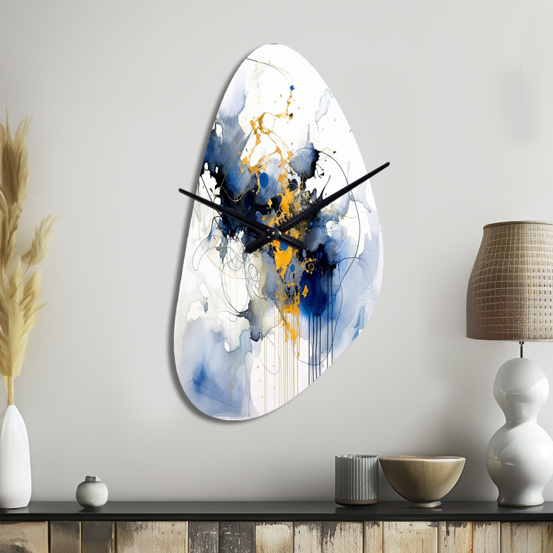 Horloge murale asymétrique en métal bleu foncé et or à motif de fractales X III - Fractals, Moyenne