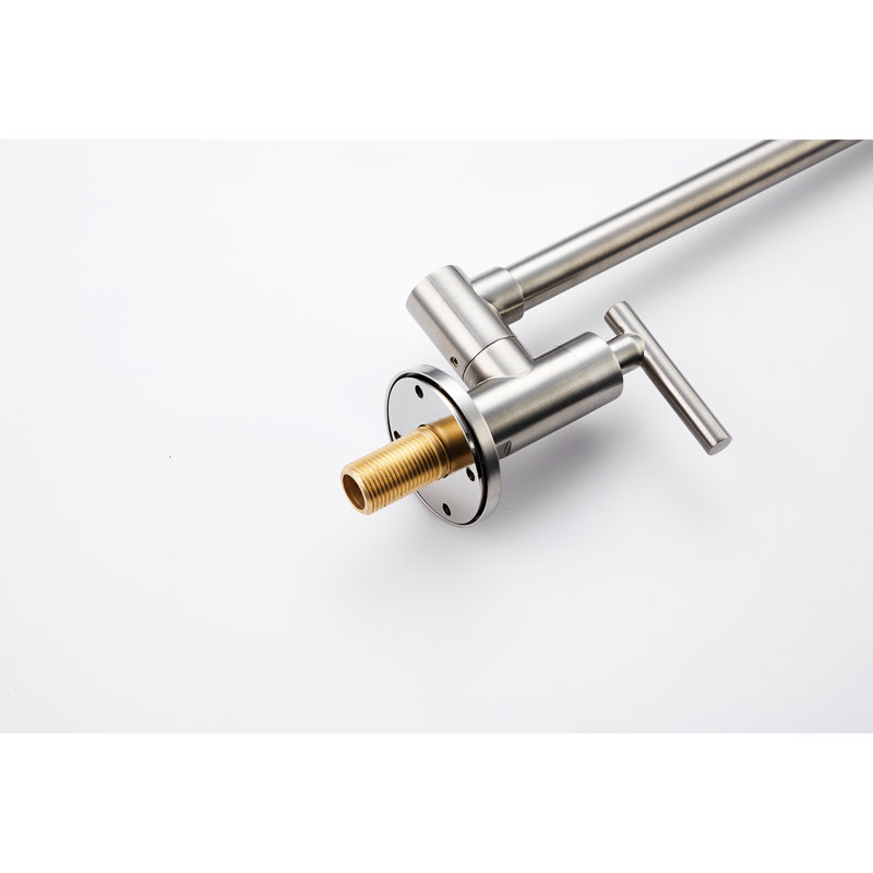 Wall Mount Pot Filler Faucet In Brushed Nickel - Folding Function, 360 Rotation, Robust Brass Construction, Double Handles For Easy Water Regulation, Corrosion Surface Layer Functionality, Rotatable,