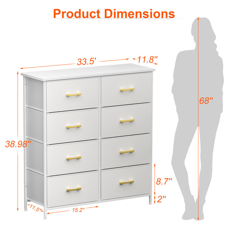 Commode pour garde-robe de chambre avec commode 8 tiroirs, Blanc