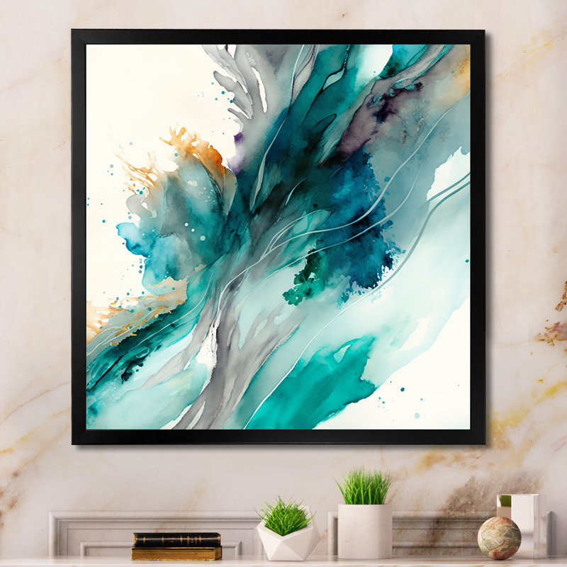 «Celebrations In Turquoise Shades Of Blue V», reproduction sur toile, L 16 po x H 16 po, Toile avec cadre photo noir