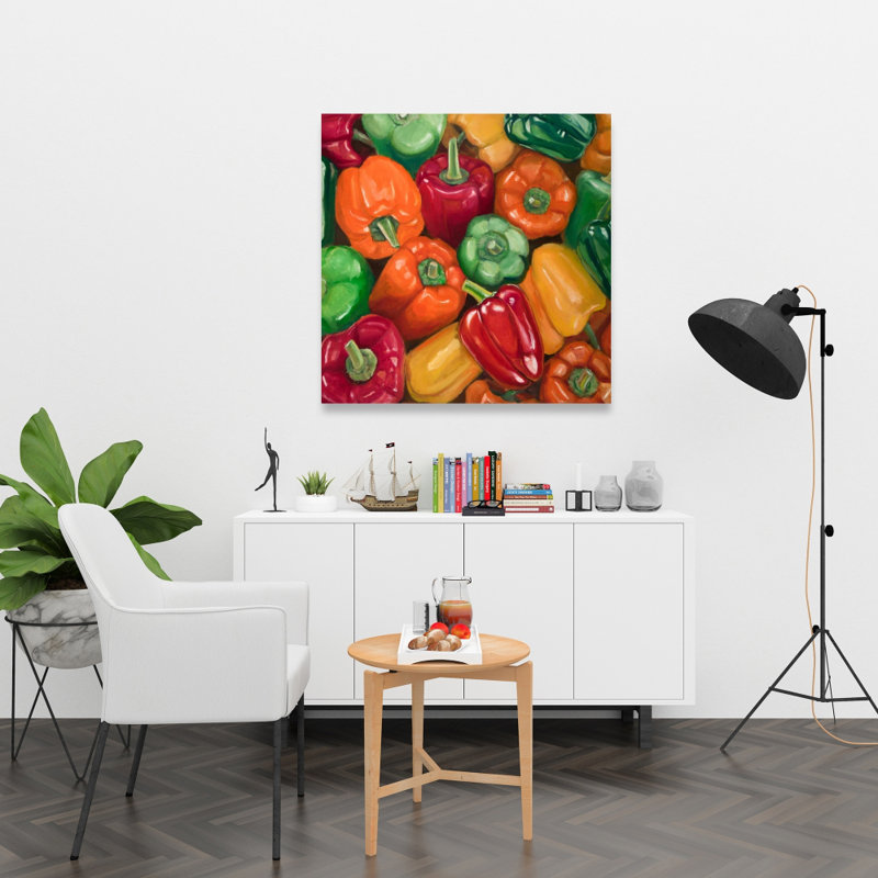 Poivrons colorés - Nature morte illustrative pour décoration intérieure, H 36 po x l 36 po