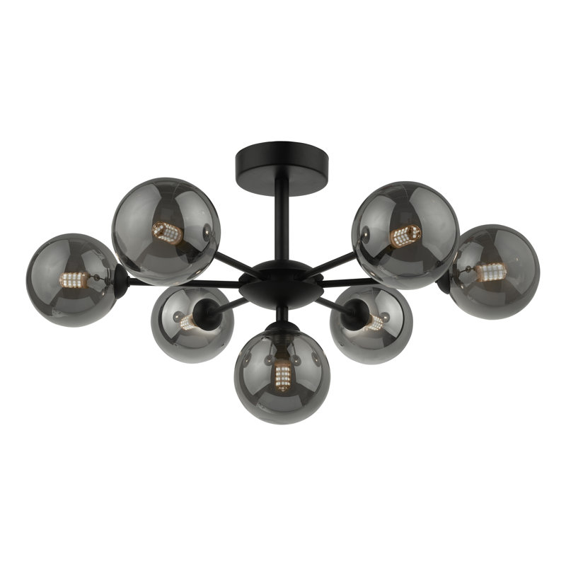 COHEN 7LT SEMI FLUSH GLS,  Matt Black/Smoked  , 27" H x 54" W x 54" D