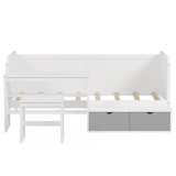 Size Daybed With Storage Shelves And Lockers, Multi-Functional Bed With Study Desk And Matching Stool
