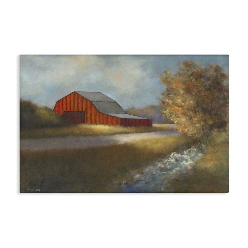Art traditionnel sur toile en forme de grange rouge traditionnelle par David Swanagin, H 30 po x l 45 po