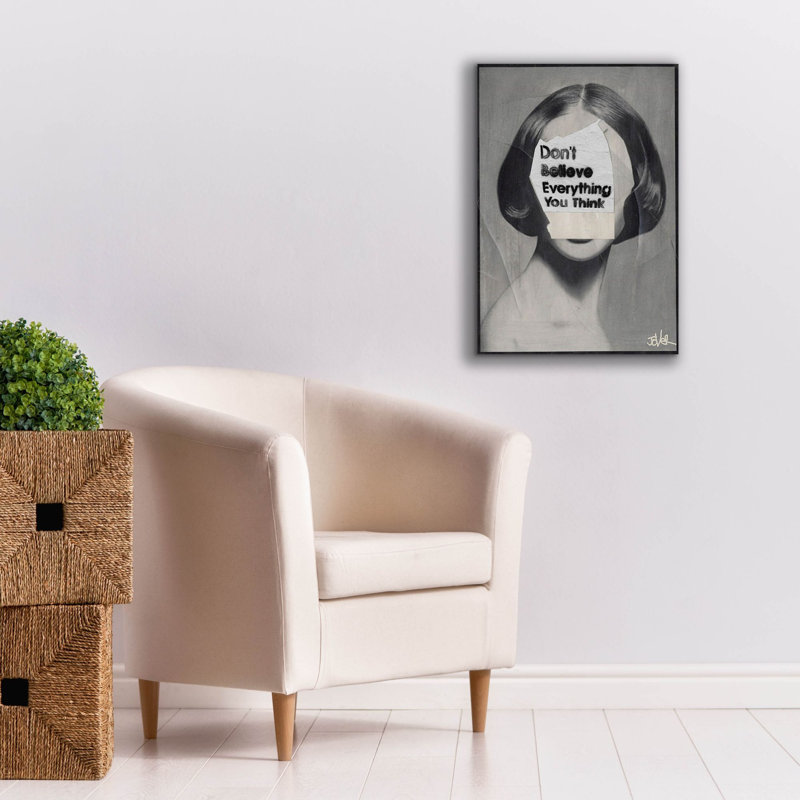«Think» par Loui Jover, toile, art mural, H 26 po x l 18 po x P 0,75 po