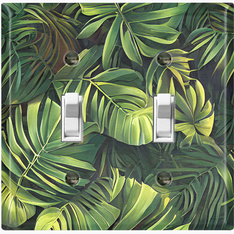 Metal Light Switch Plate Outlet Cover (Green Jungle Plant Leaves - Double Toggle)