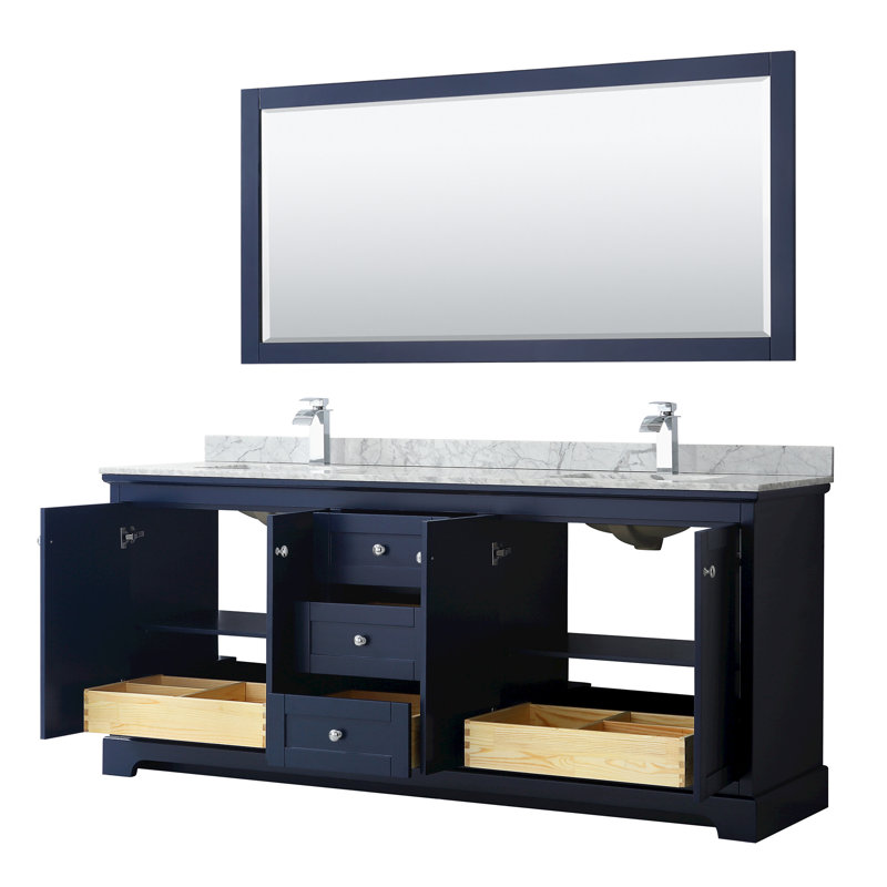 Meuble-lavabo de 60 po avec miroir Avery, Bleu foncé, Noir mat