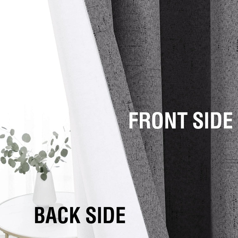 Linen Look 100% Blackout Curtains for Bedroom Full Light Blocking Rod Pocket 42 Inches Wide Linen Textured Thick Window Curtain Drapes with Backing