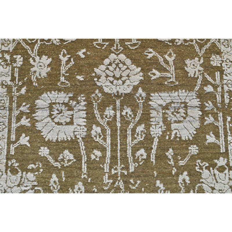 Tapis brun et argent noué à la main de haute qualité