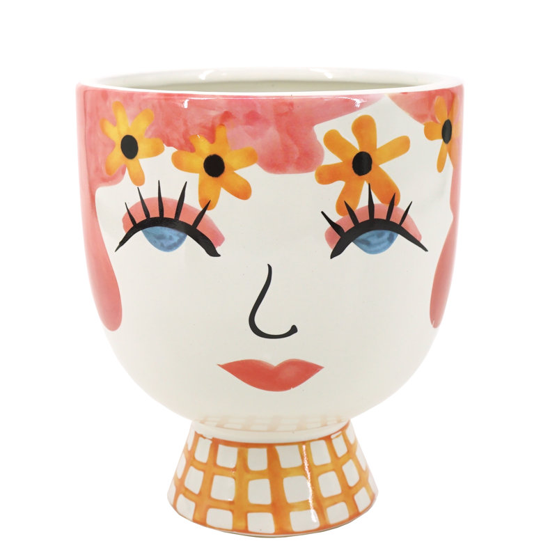 Pot décoratif bohème en céramique et grès à motif floral avec décorations florales de 7 po pour la maison ou le jardin