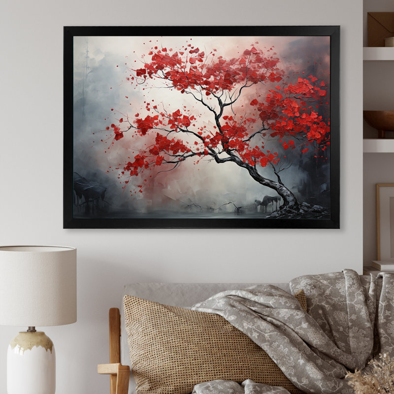 Fiery Red Maple Tree I sur impression sur toile, Cadre photo noir simple, H 12 po x l 20 po x P 1 po