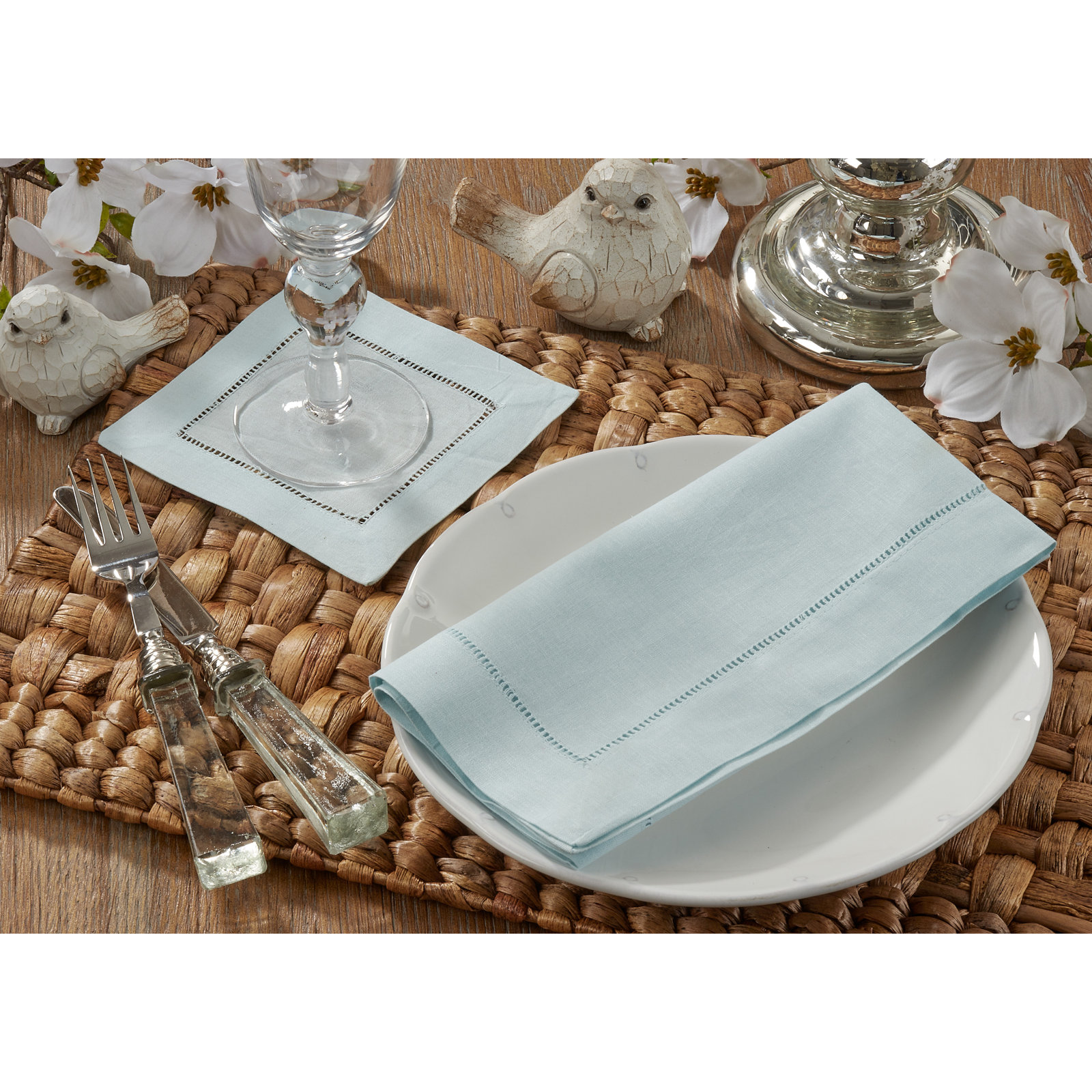 Gelder Reversible Linen Napkin, Aqua