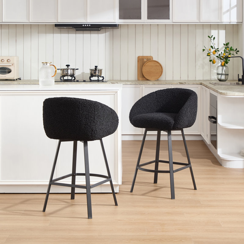 Tabouret de bar Sherpa 26,6 "avec structure en métal Absalom, 2, Noir Sherpa
