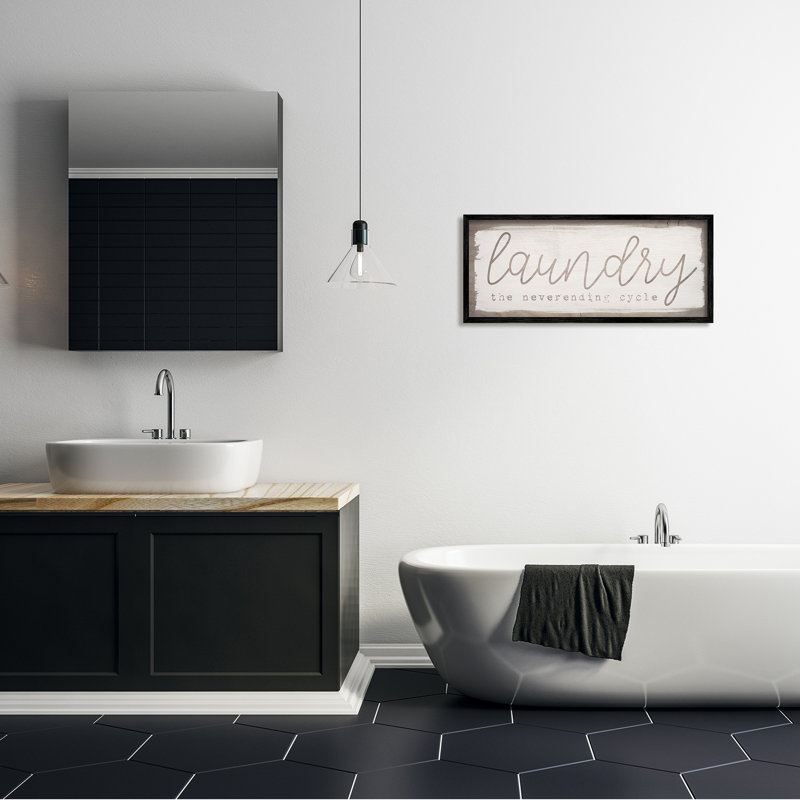 Laundry the Never-ending Cycle Phrase Funny Cleaning Humor Oversized Black Framed Giclee Texturized Art by Daphne Polselli
