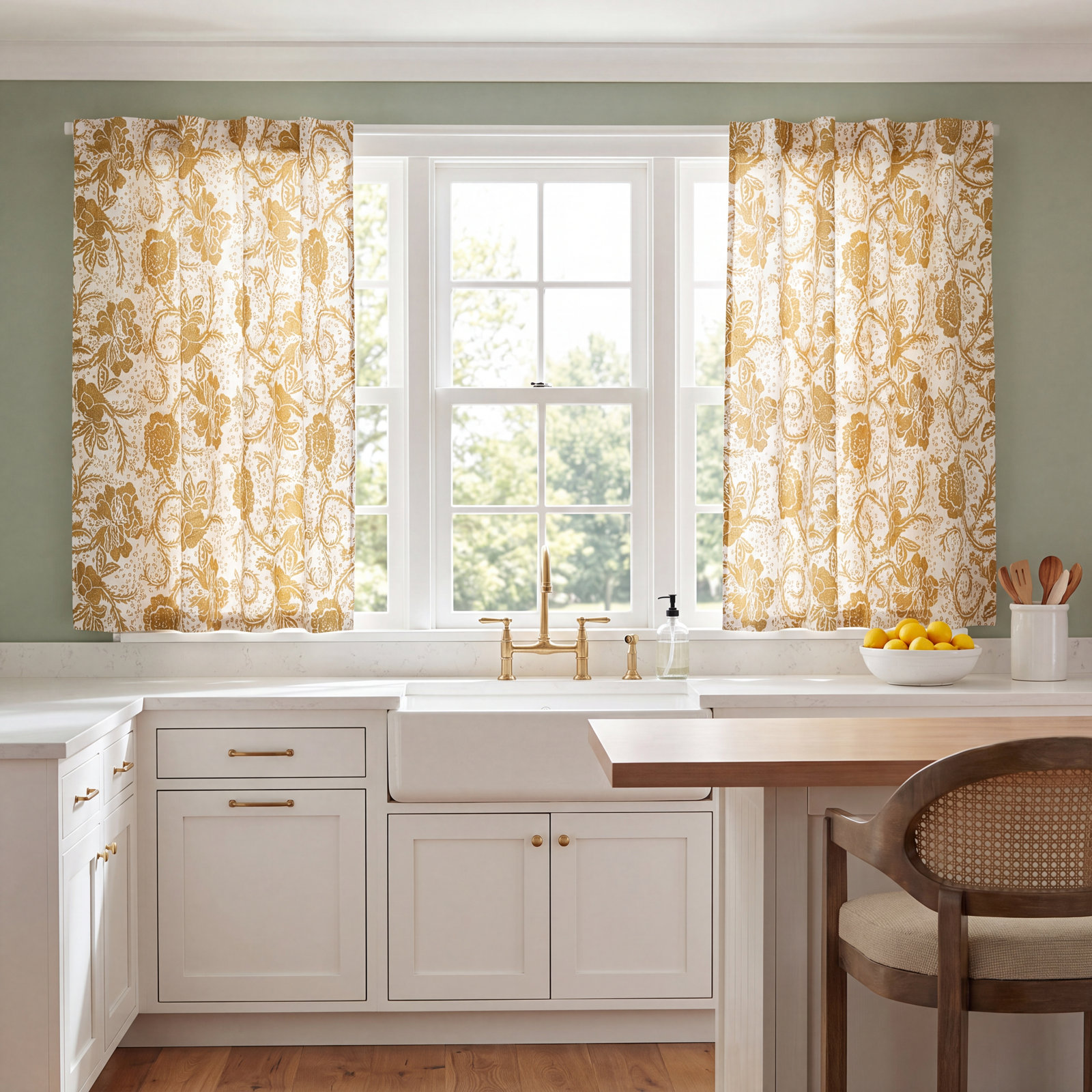 Gold Floral Curtain Tier Set, 36" H x 72" W