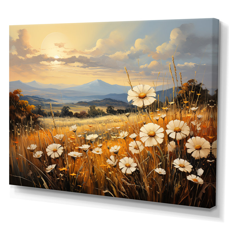 Magnifique champ de fleurs chaudes sur toile, Toile tendue, H 24 po x l 32 po x P 1 po