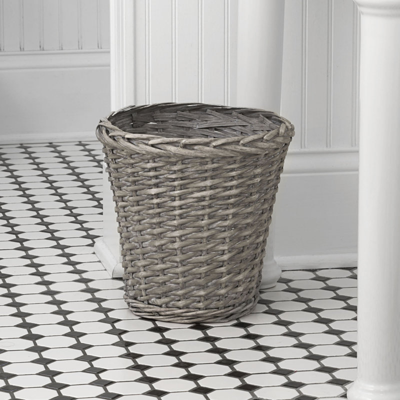 Petite poubelle en osier, Gris délavé