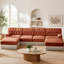 Canapé modulaire 4 places avec 2 repose-pieds en nuage, jupe à pampilles, conception capitonnée, mousse haute densité, base ergonomique en bois, pour les salons et les chambres-410170966