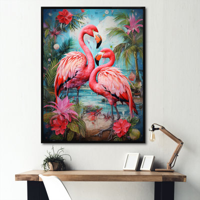 Paire de flamants roses, reproduction d'art sur toile