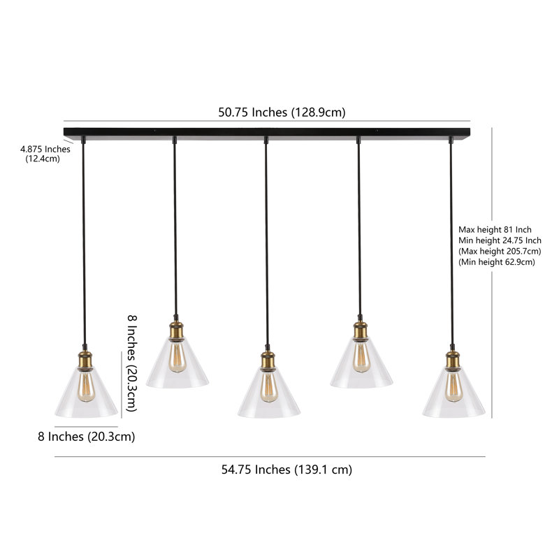 Luminaire suspendu linéaire à 5 lumières pour îlot de cuisine Beacham