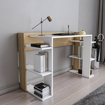 Bureau d'étude moderne, blanc et chêne, 48,3 po x 30,3 po x 17,7 po | 100% panneau de particules enduit de mélamine, épaisseur: 0,7 pouce | Conception élégante pour le bureau à domicile et le bureau d'étude, solution de travail durable et élégante