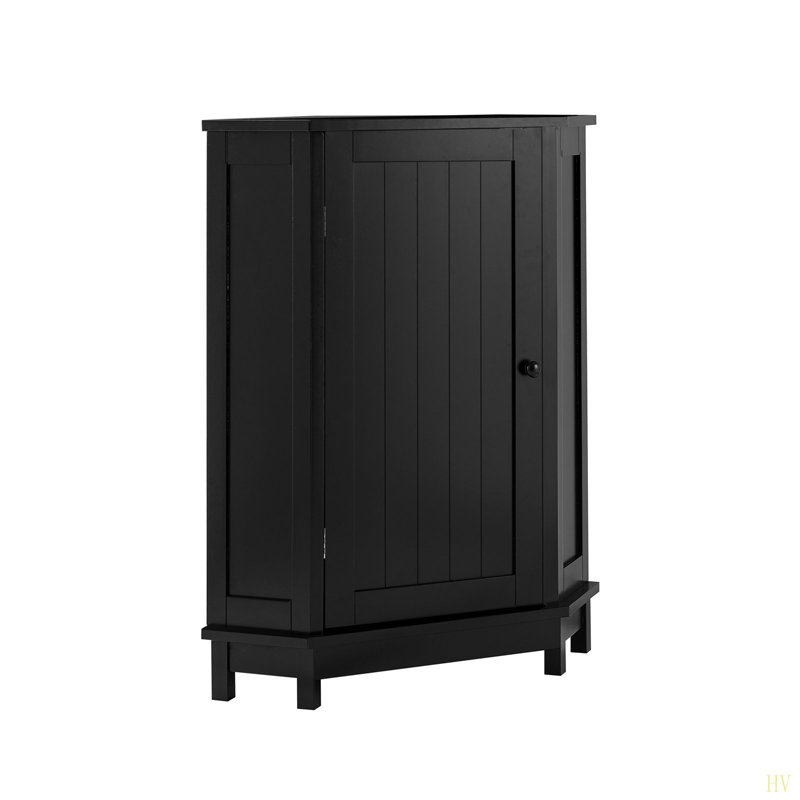 Bathroom Cabinet Triangle Corner Storage Cabinet With Adjustable Shelf Modern Style MDF Board, Black