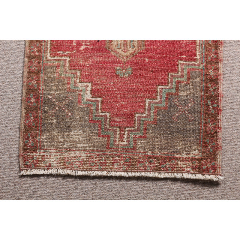 Small Red Turkish Rug For Your Kitchen or Entrance Floor Adding a Vintage Oushak Vibe