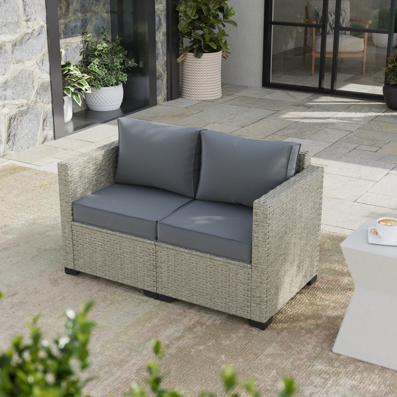 Causeuse de terrasse en osier de 55,5 po en polyéthylène (PE), Grey, Grey