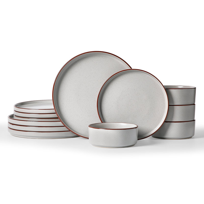 Service de table 12 pièces en grès - service pour 4, Gris clair