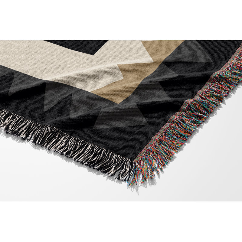 Kotu Snake Cotton Blend Blanket Throw, Black/Beige/Gray, 60" L x 50" W