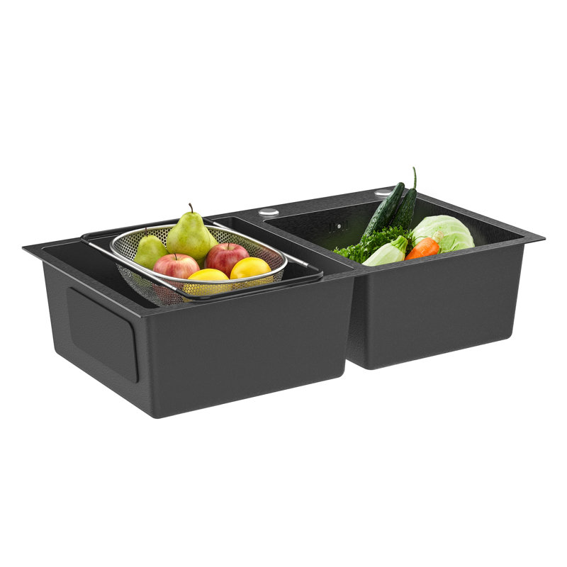 Évier de cuisine à double cuve, évier en acier inoxydable de 30,7 po x 16,9 po avec revêtement nano, évier encastrable / à fixation sur le dessus pour cuisine moderne, avec ensemble de bonde et panier de bonde
