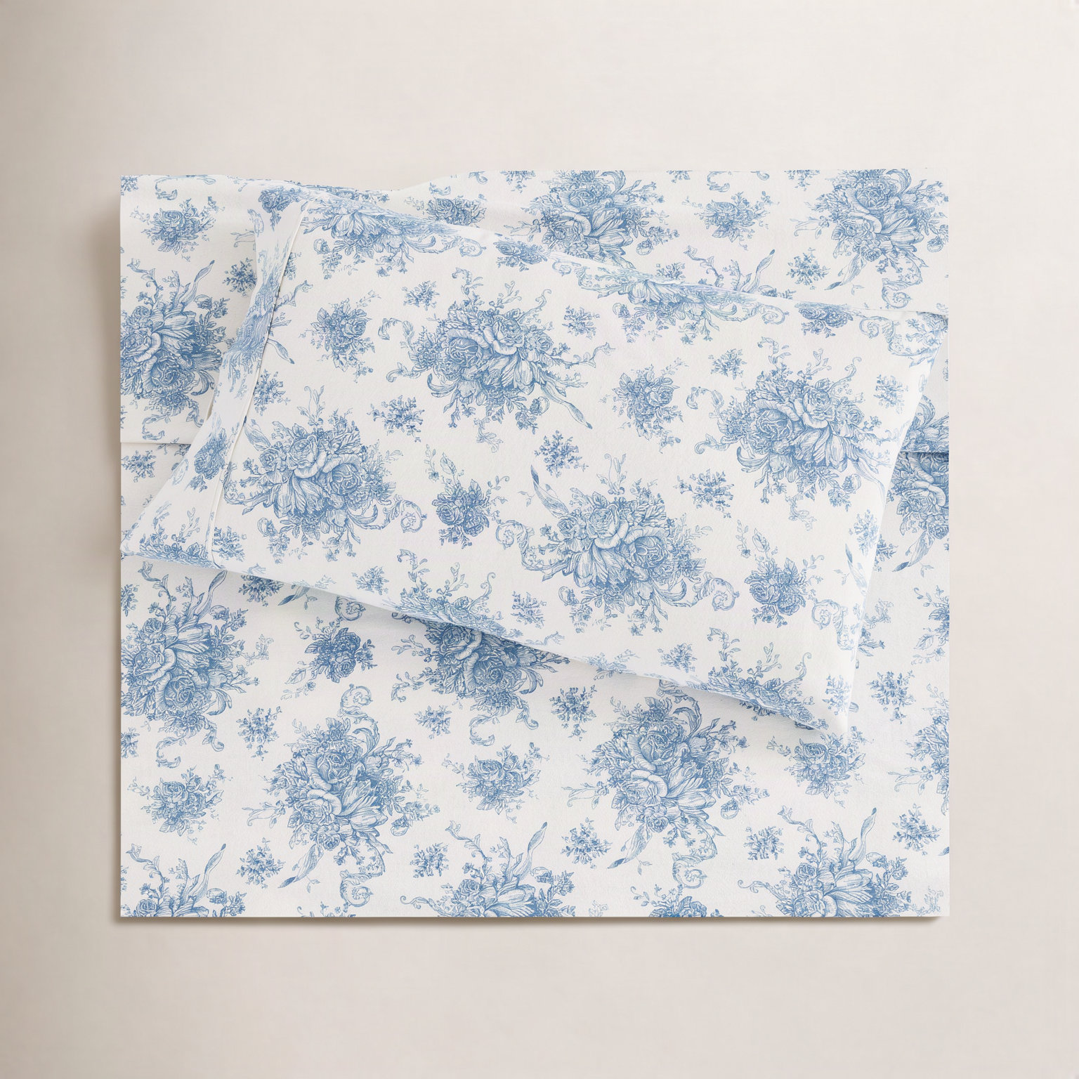 Cotton Flannel Sheet Set, Blue, Twin Sheet Set with 1 Pillowcase