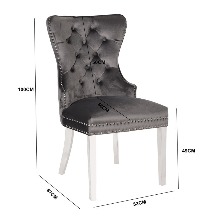 Chaises à pieds en acier inoxydable 2 pièces en velours capitonné, Gris foncé