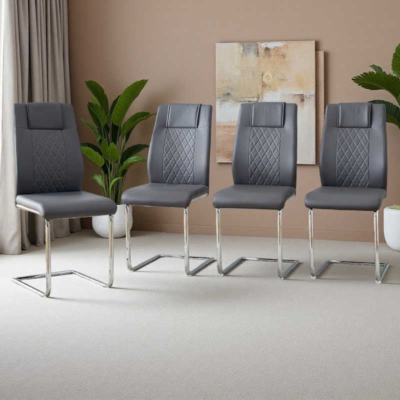 Chaises de salle à manger en similicuir, Gris, Argent argent, Ensemble de 4